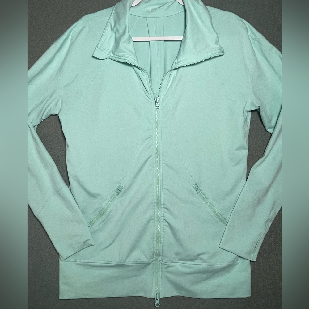 Zella Mint Green Zip Up Athletic Jacket Size L Thumbholes Activewear